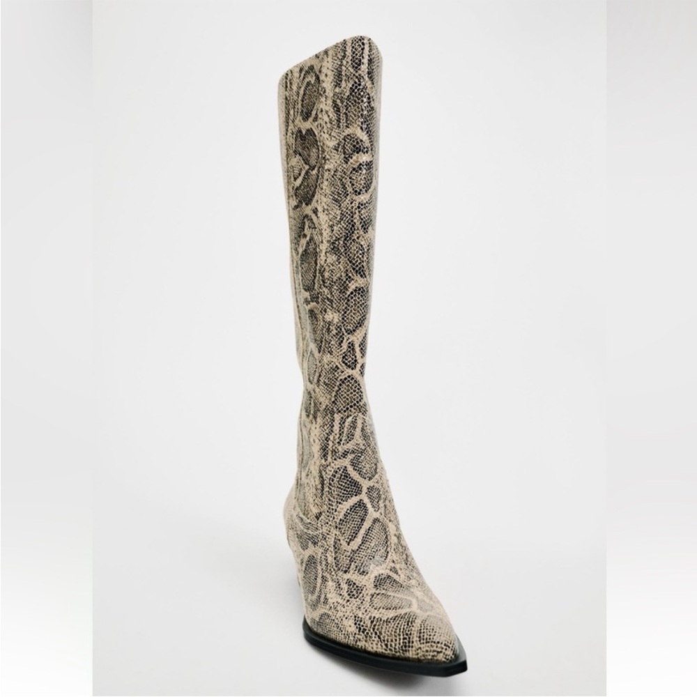 Zara Snakeskin Knee-High Boots - Picture 4 of 13